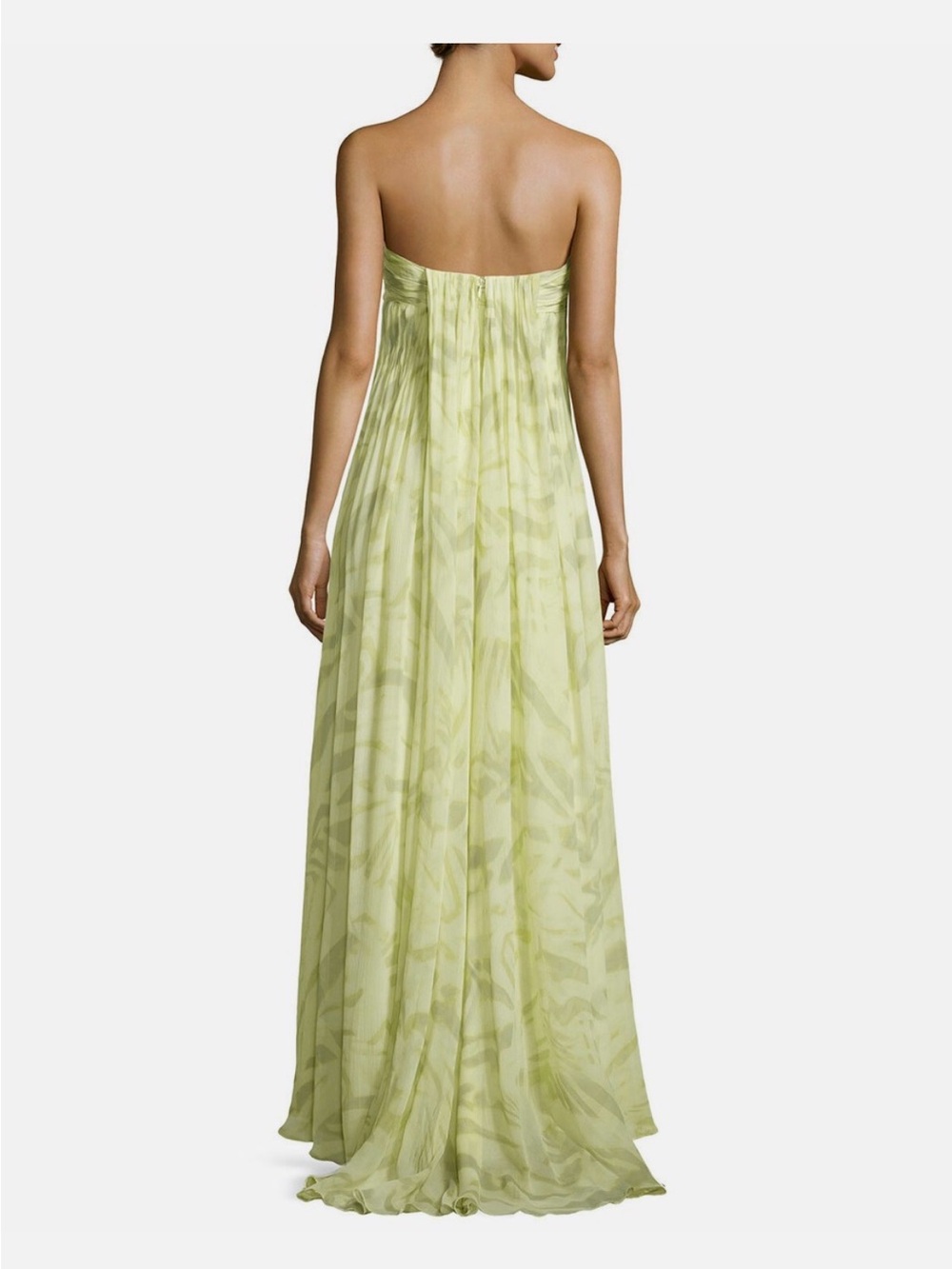 Halston Heritage Strapless Silk Chiffon Gown Dress Camomile Green Maxi - Picture 3 of 15